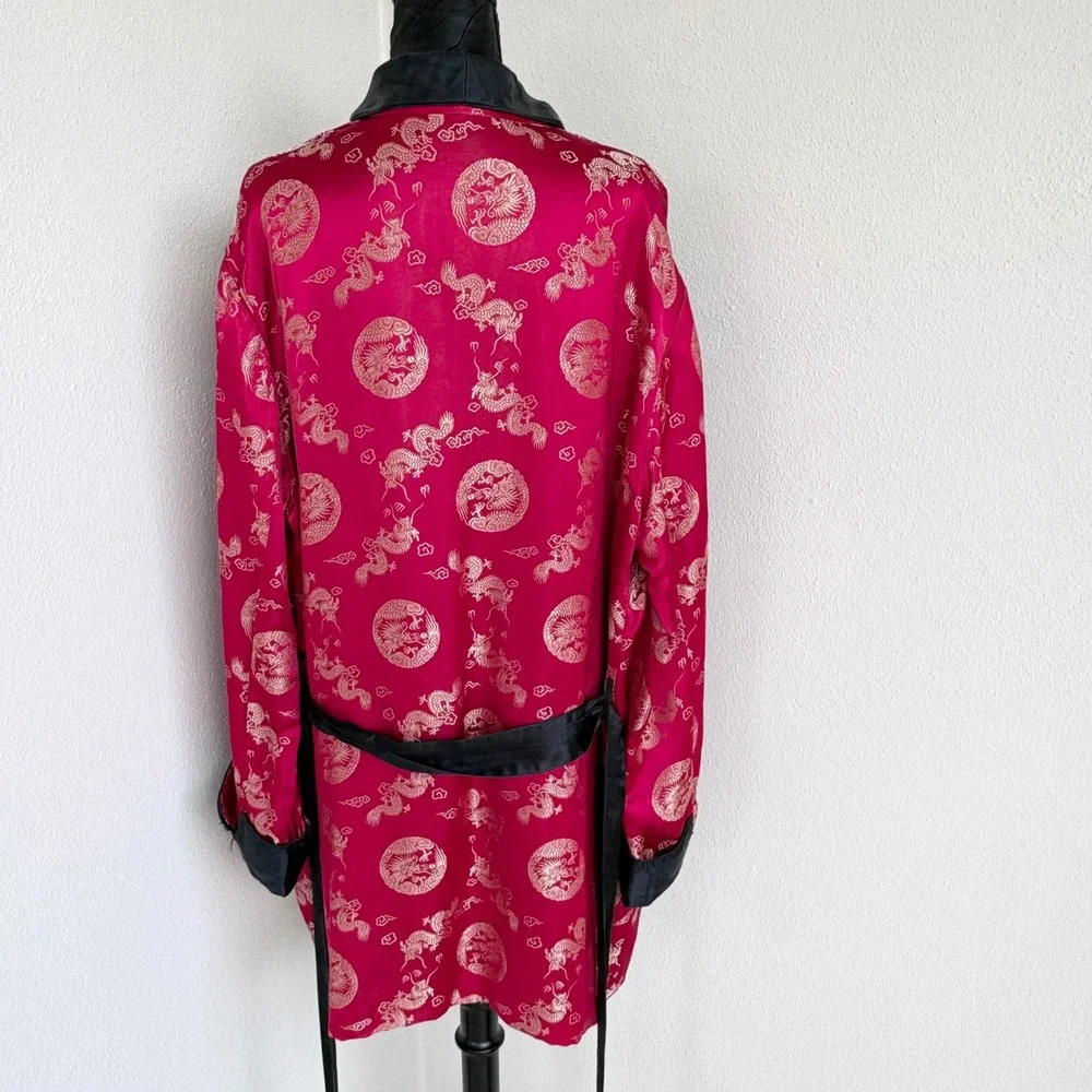 Vintage 70s Solz Squirrel Dragon Brocade Kimono Short Robe Mens 52/L Red Black